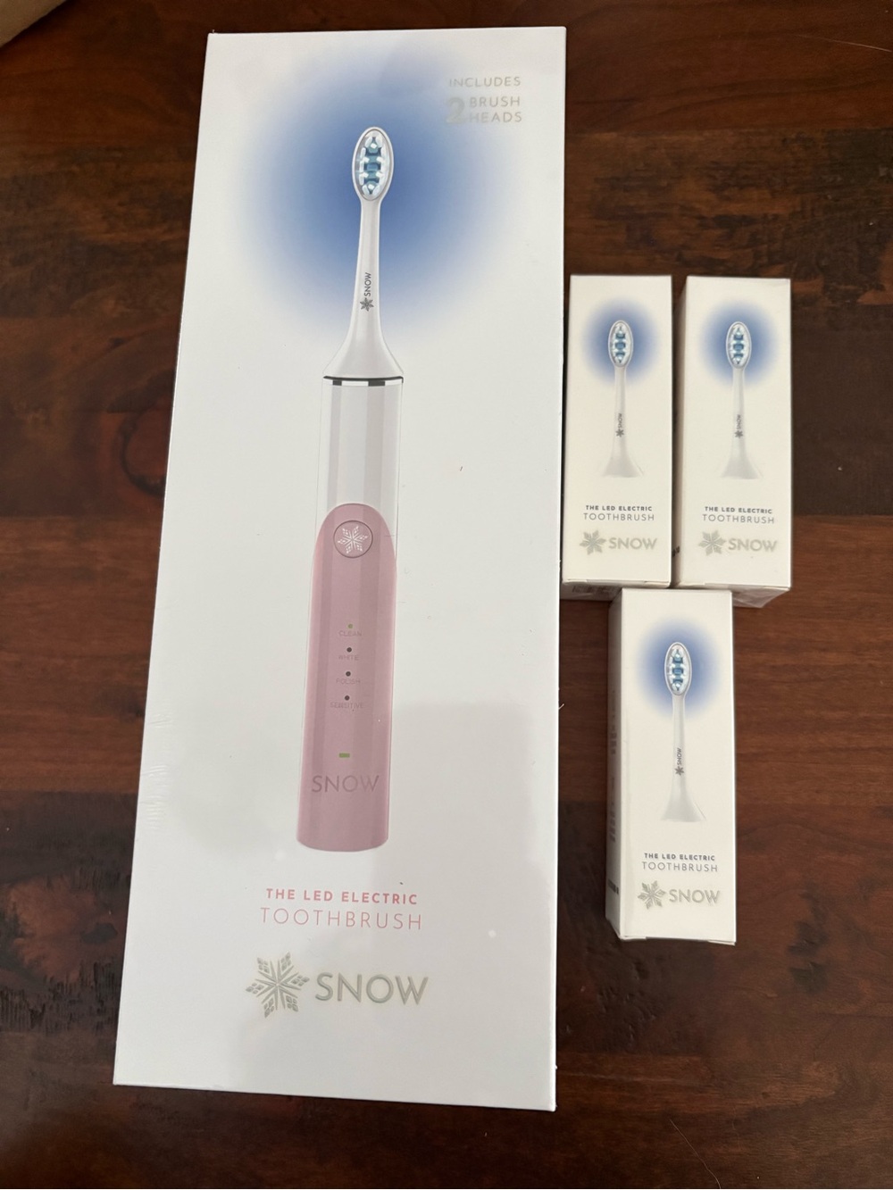 LED Electric Toothbrush — Pink, with 5 Heads